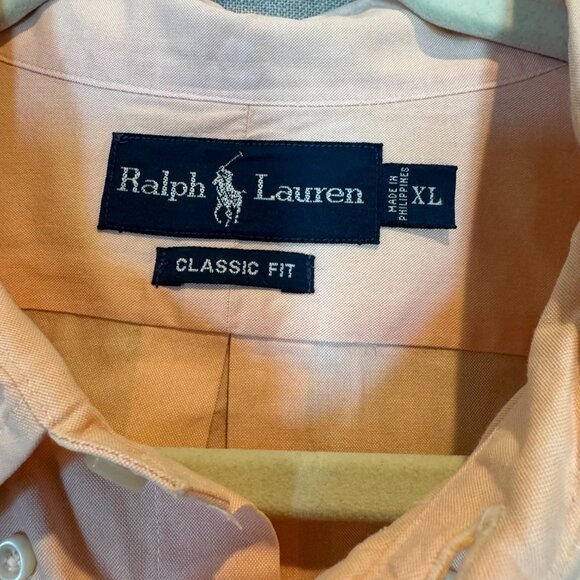 Ralph Lauren Classic Fit Short Sleeve Button Down XL Peach Shirt Blue Pony Logo - Picture 4 of 9